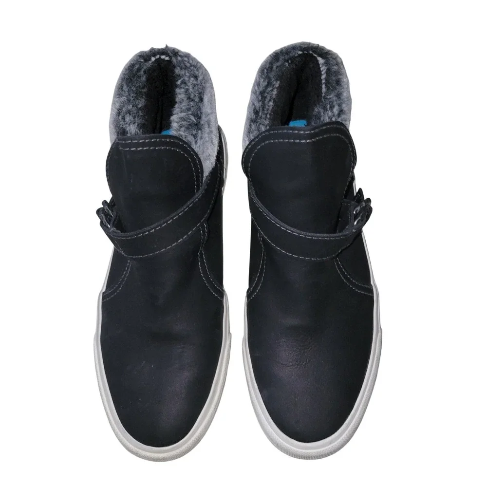 Blowfish Malibu Black Faux Leather Faux Fur Lined High Top Sneakers Buckle Strap